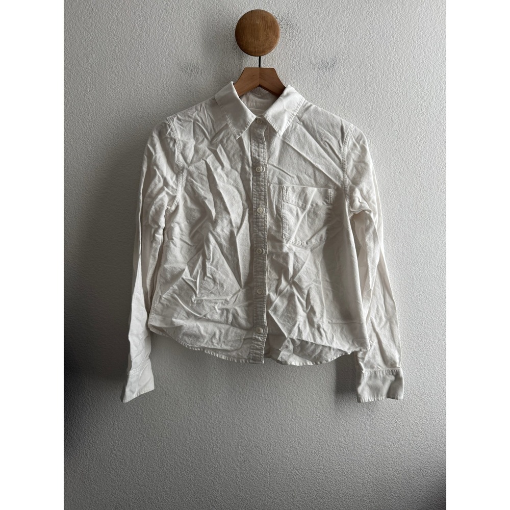 Wilfred Free Aritzia White Cotton Cropped Boxy Button Down Shirt Small